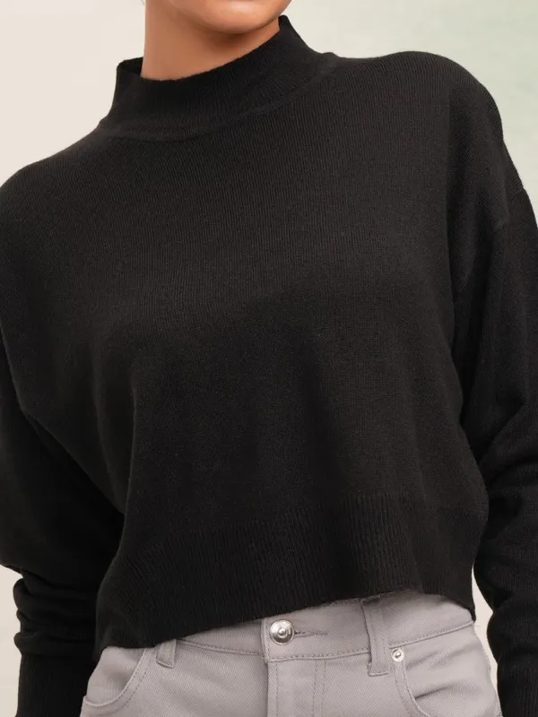 Tokyo Talkies Women Black High Neck Sweater