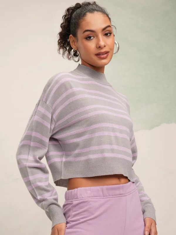 Tokyo Talkies Women Grey High Neck Sweater