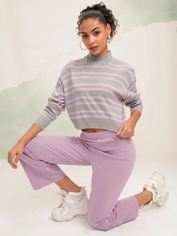 Tokyo Talkies Women Grey High Neck Sweater