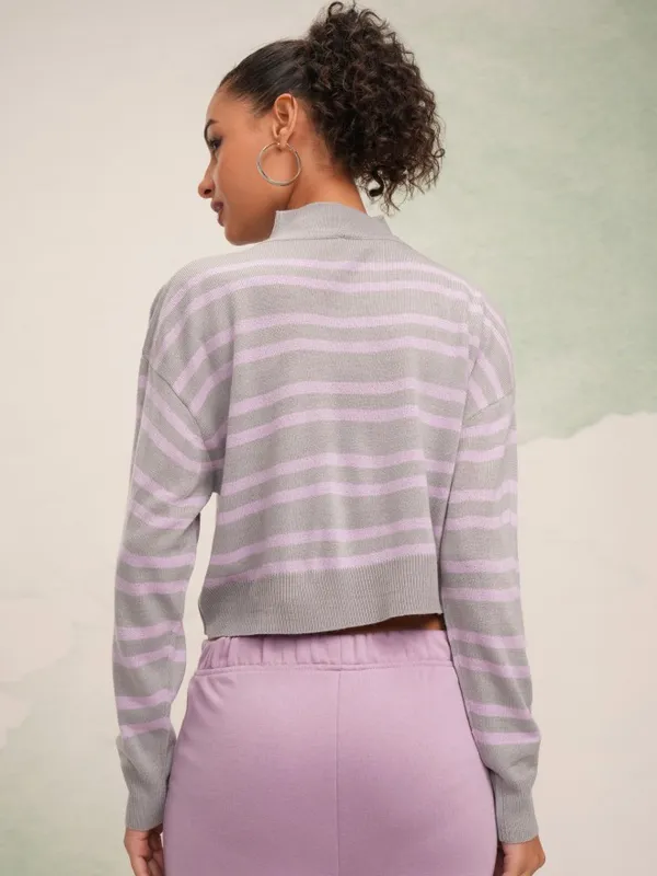 Tokyo Talkies Women Grey High Neck Sweater