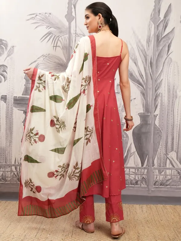 Vishudh Women Rust Printed Kurta With Trousers And Dupatta