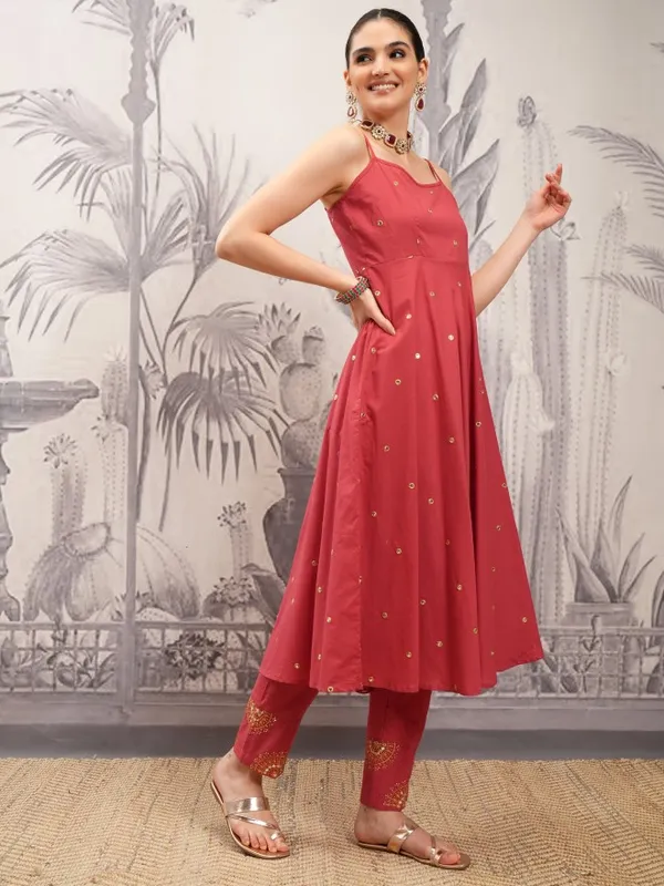 Vishudh Women Rust Printed Kurta With Trousers And Dupatta