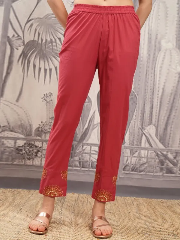 Vishudh Women Rust Printed Kurta With Trousers And Dupatta