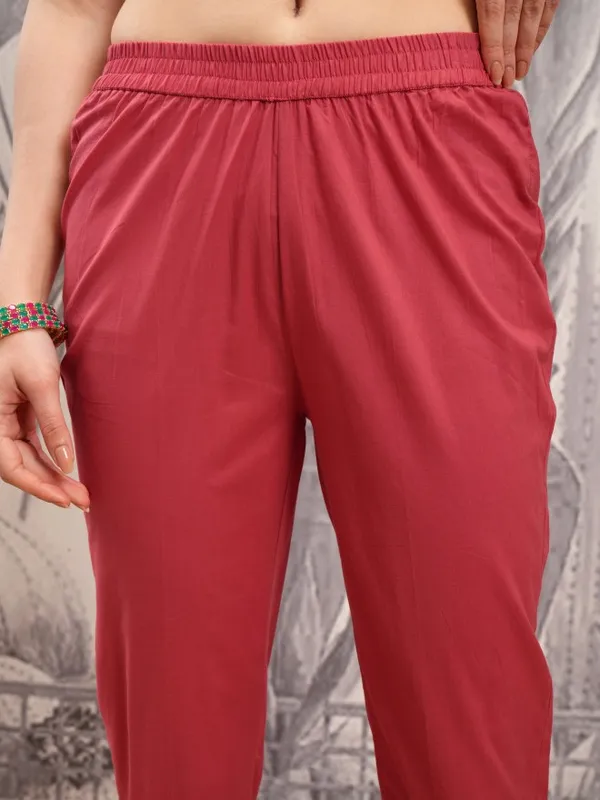 Vishudh Women Rust Printed Kurta With Trousers And Dupatta