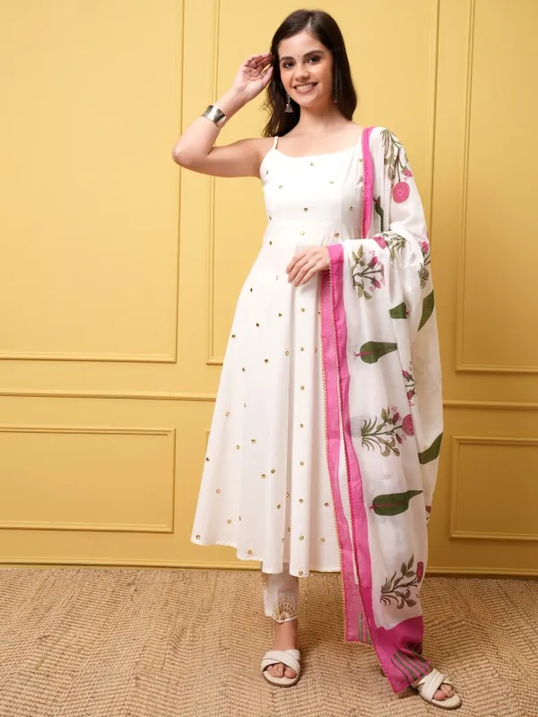 Vishudh Women White Kurta With Trousers And Dupatta