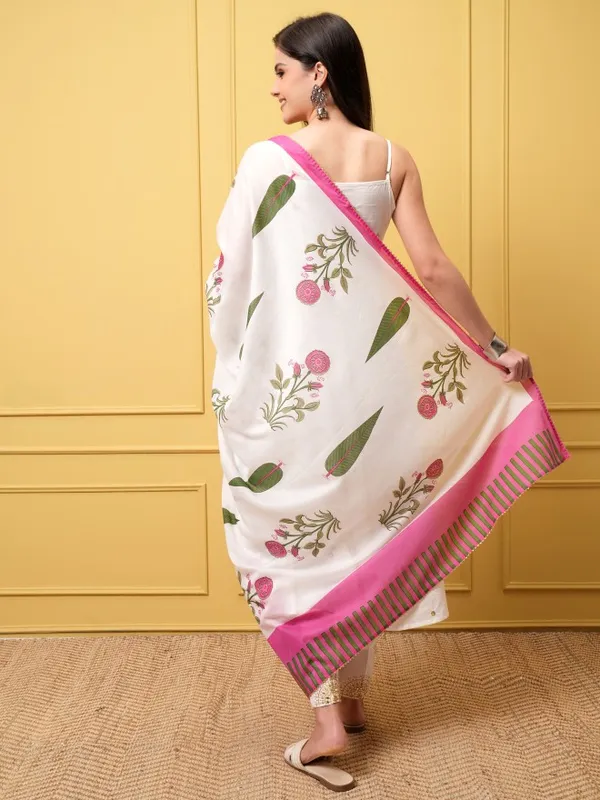 Vishudh Women White Kurta With Trousers And Dupatta