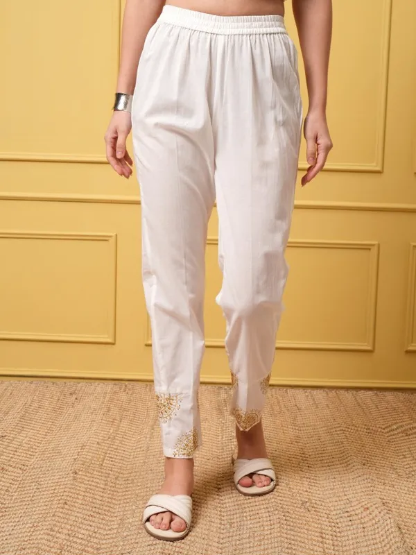 Vishudh Women White Kurta With Trousers And Dupatta