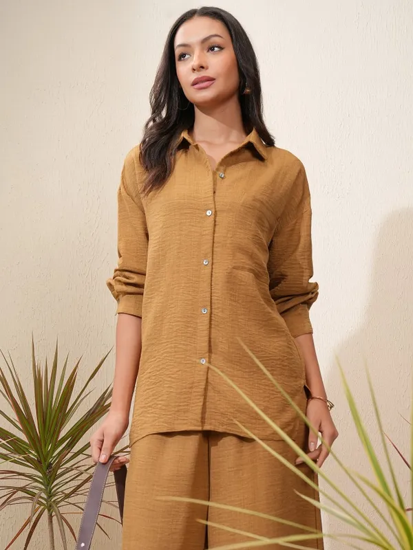 Vishudh Women Mustard Shirt With Trousers Co-Ords