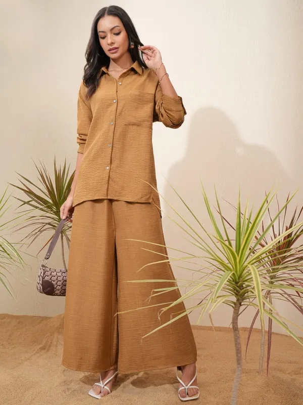 Vishudh Women Mustard Shirt With Trousers Co-Ords
