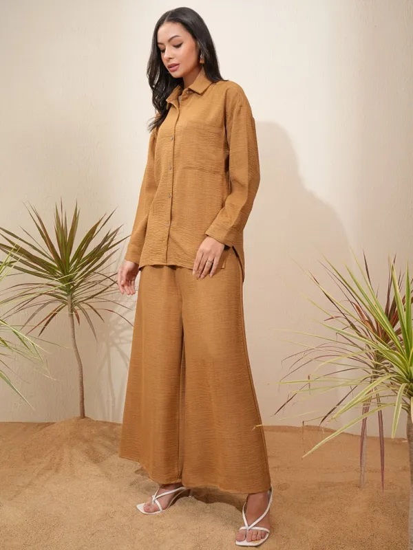 Vishudh Women Mustard Shirt With Trousers Co-Ords
