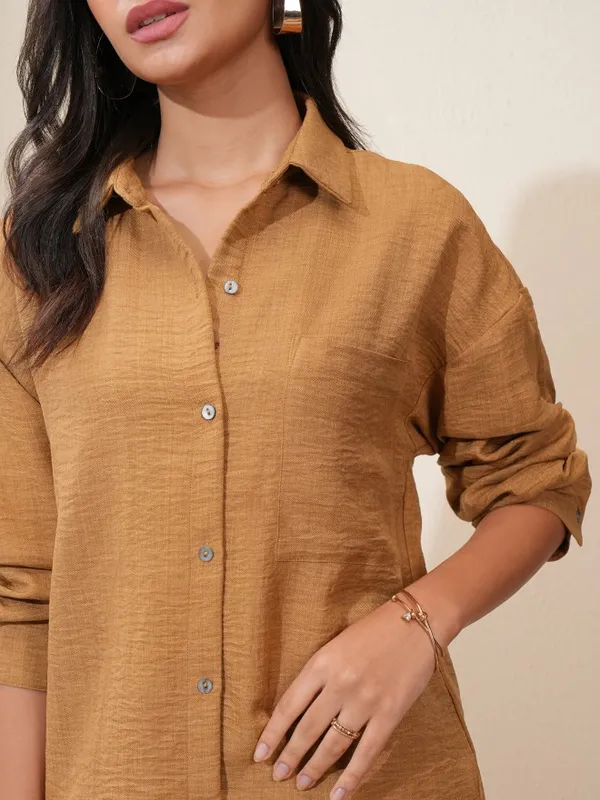 Vishudh Women Mustard Shirt With Trousers Co-Ords