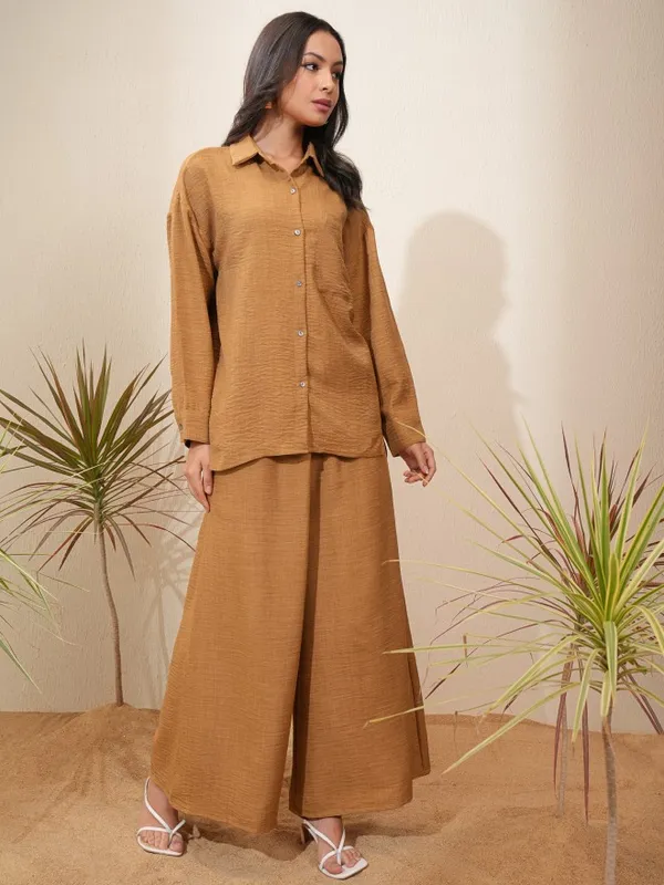 Vishudh Women Mustard Shirt With Trousers Co-Ords