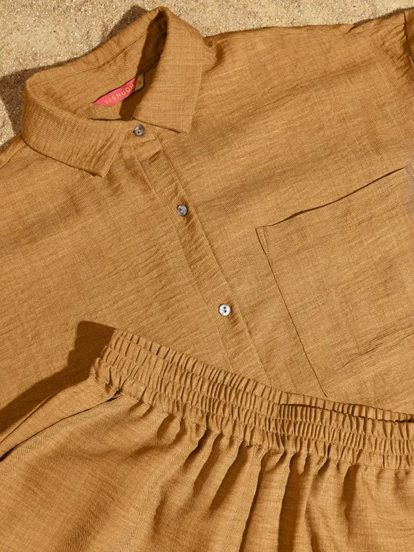 Vishudh Women Mustard Shirt With Trousers Co-Ords