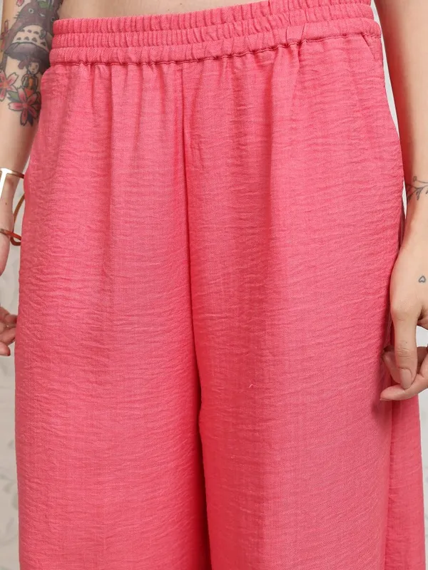 Tokyo Talkies Women Coral Shirt With Trousers Co-Ords