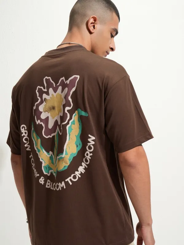 Highlander Men Brown Printed Round Neck T-Shirt