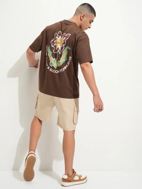 Highlander Men Brown Printed Round Neck T-Shirt