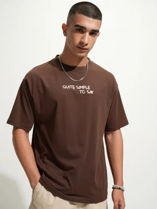 Highlander Men Brown Printed Round Neck T-Shirt