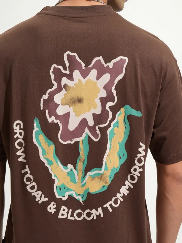 Highlander Men Brown Printed Round Neck T-Shirt