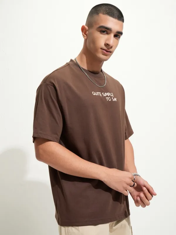 Highlander Men Brown Printed Round Neck T-Shirt
