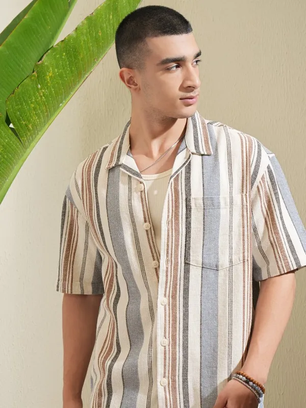 Highlander Men Multi Striped Oversized Fit Casual Shirt