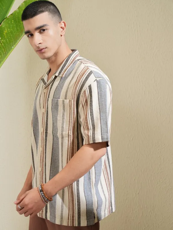 Highlander Men Multi Striped Oversized Fit Casual Shirt