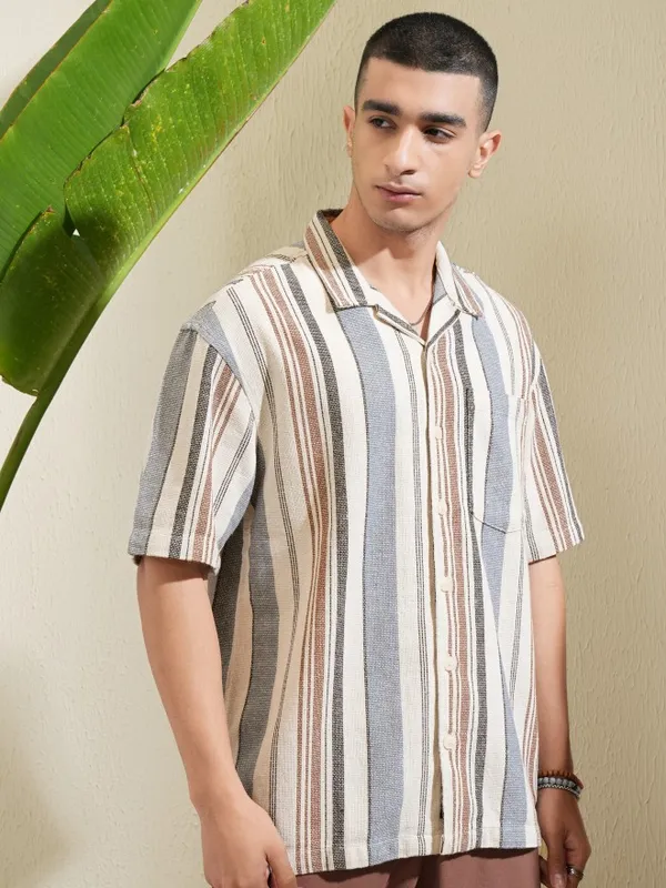 Highlander Men Multi Striped Oversized Fit Casual Shirt
