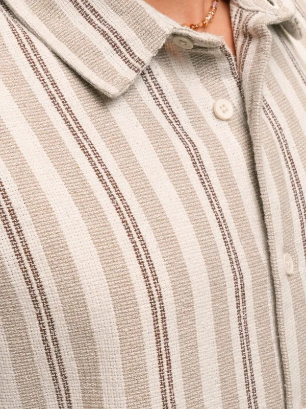 Highlander Men Beige Striped Oversized Fit Casual Shirt