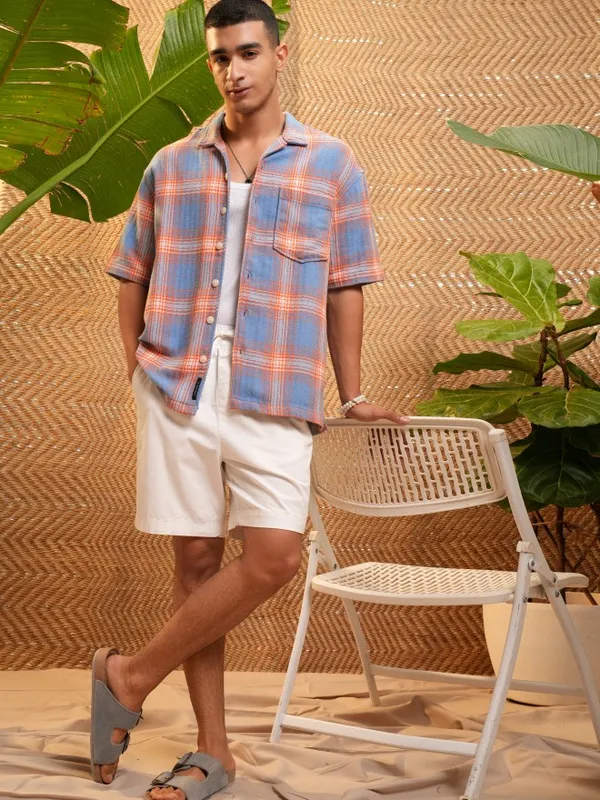 Highlander Men Blue Checked Oversized Fit Casual Shirt