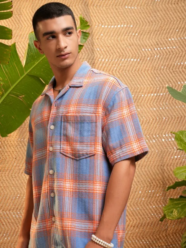 Highlander Men Blue Checked Oversized Fit Casual Shirt