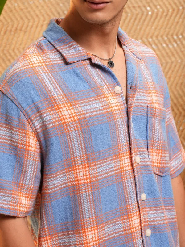 Highlander Men Blue Checked Oversized Fit Casual Shirt