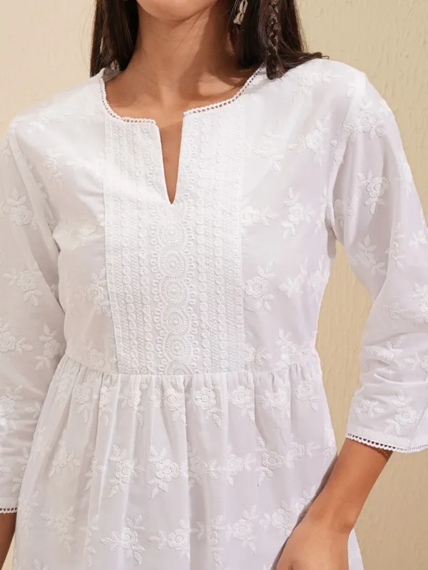 Tokyo Talkies Women White Embroidered A-Line Dress