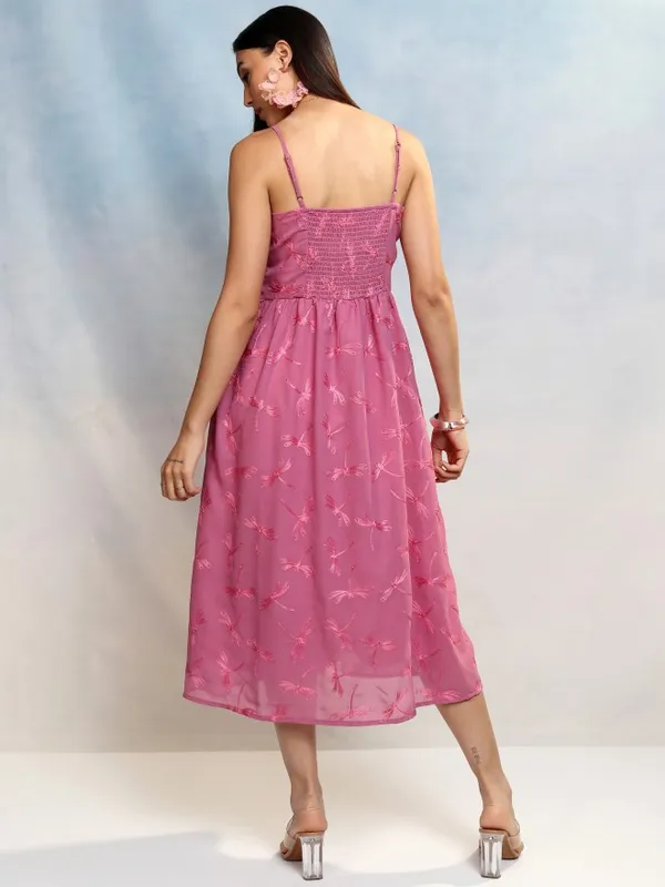 Vishudh Women Lavender Embroidered A-Line Dress