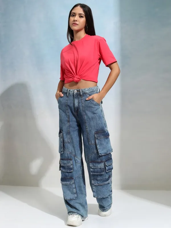 Tokyo Talkies Women Pink Solid Round Neck T-Shirt