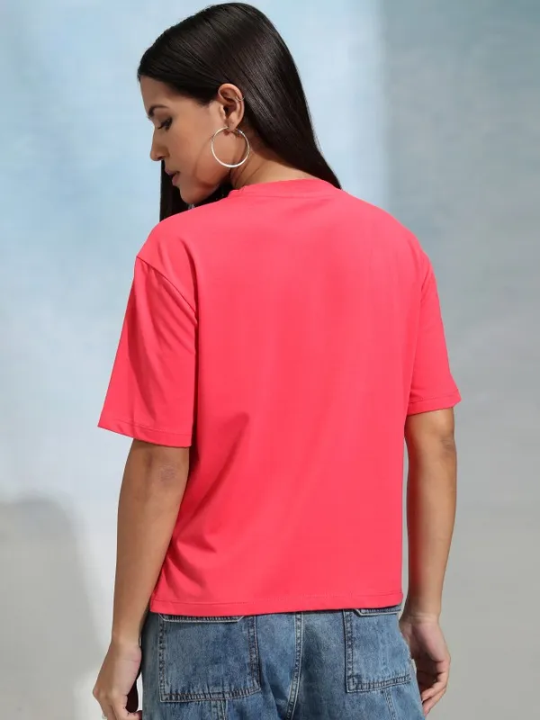 Tokyo Talkies Women Pink Solid Round Neck T-Shirt