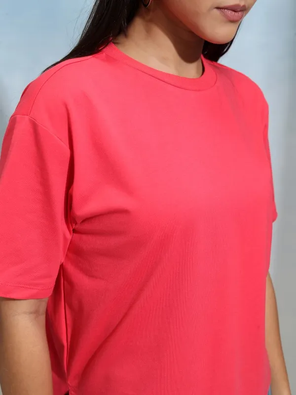 Tokyo Talkies Women Pink Solid Round Neck T-Shirt
