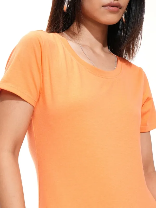 Tokyo Talkies Women Orange Solid Round Neck T-Shirt