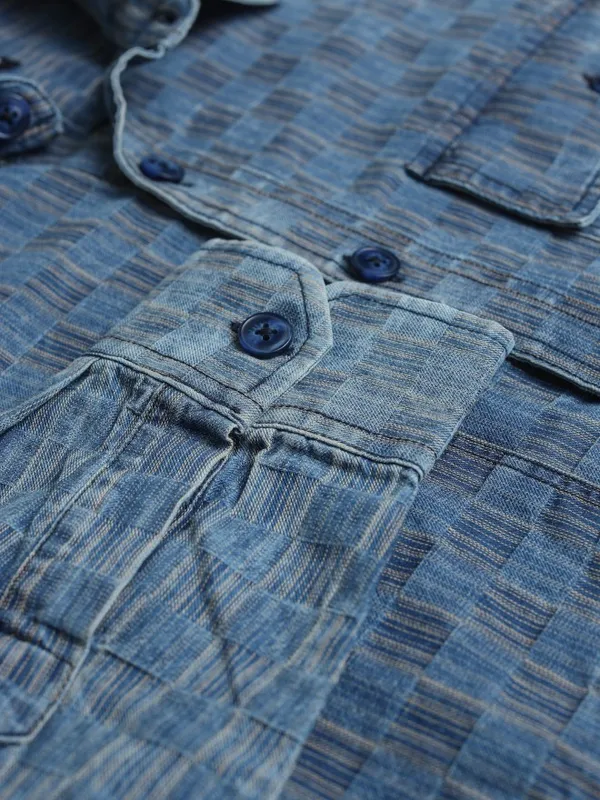Locomotive Premium Men Navy Blue Checked Oversized Fit Casual Shirt