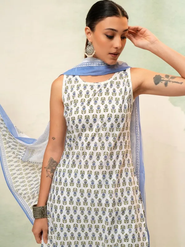 Vishudh Women White Kurta With Trousers And Dupatta