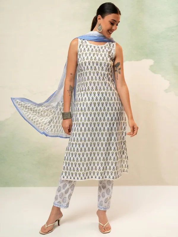 Vishudh Women White Kurta With Trousers And Dupatta