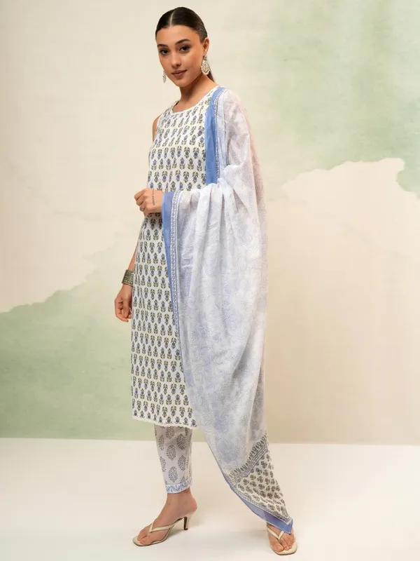Vishudh Women White Kurta With Trousers And Dupatta