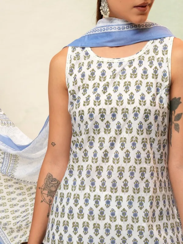 Vishudh Women White Kurta With Trousers And Dupatta