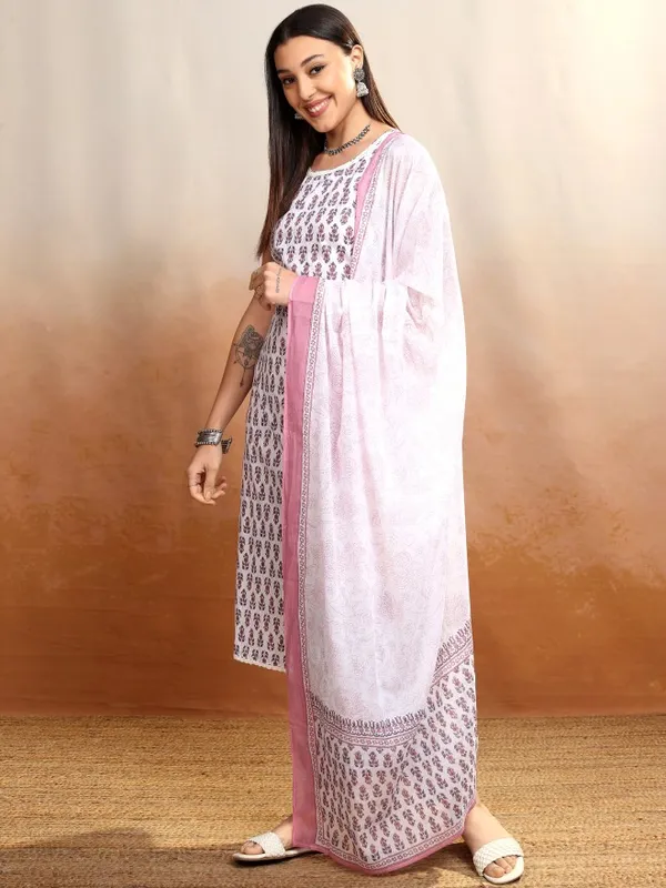 Vishudh Women White Kurta With Trousers And Dupatta