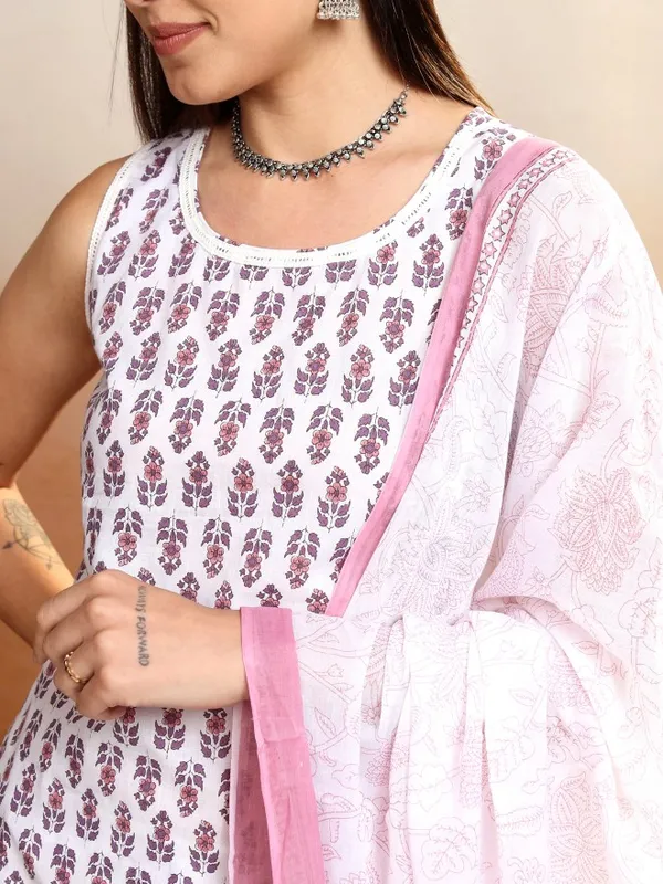Vishudh Women White Kurta With Trousers And Dupatta