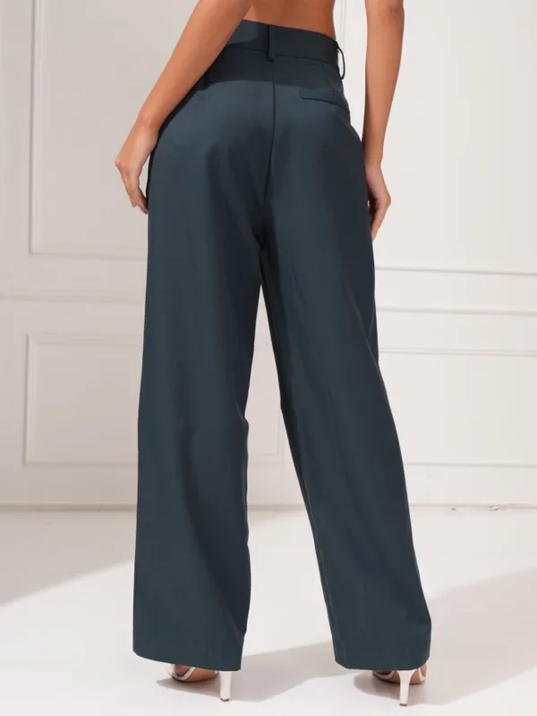 Tokyo Talkies Women Blue Solid Wide-Leg Tailored Pants