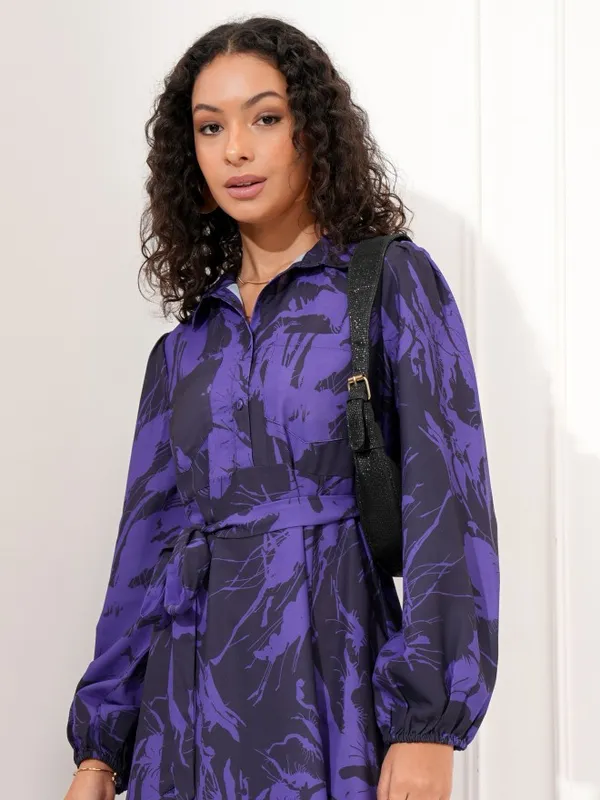 Tokyo Talkies Women Purple Printed Shirt Dress