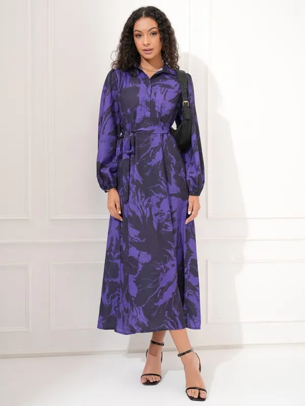 Tokyo Talkies Women Purple Printed Shirt Dress