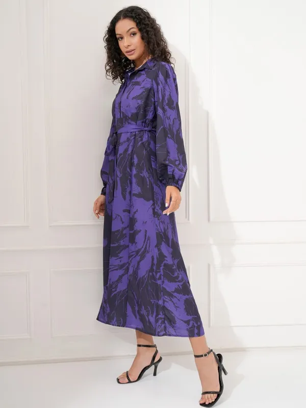 Tokyo Talkies Women Purple Printed Shirt Dress