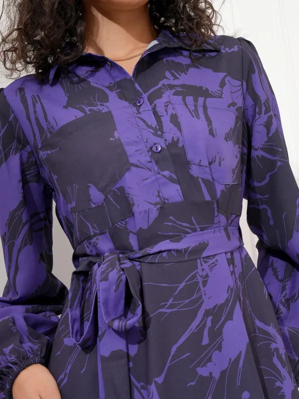 Tokyo Talkies Women Purple Printed Shirt Dress