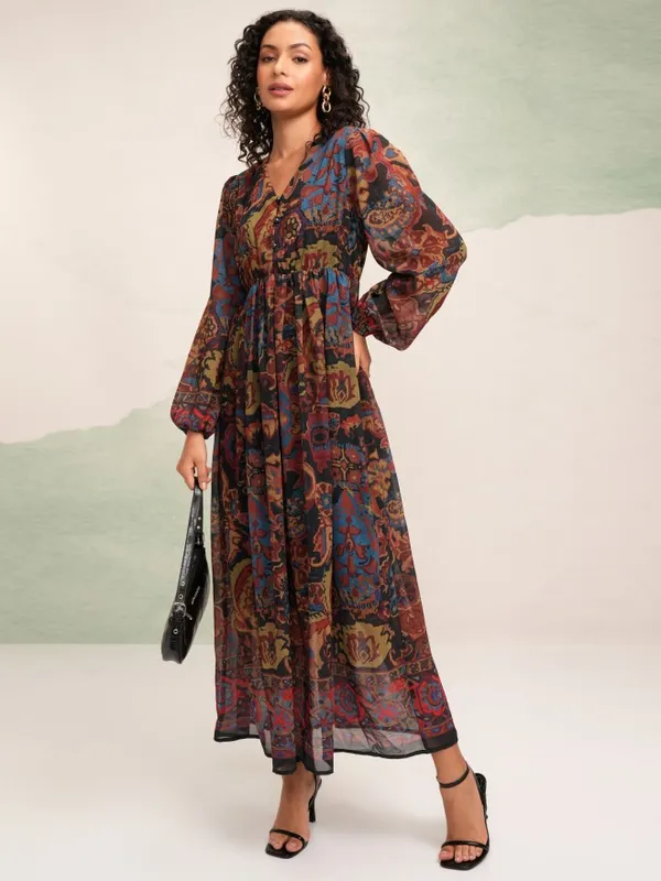 Tokyo Talkies Women Black Printed Maxi Dress