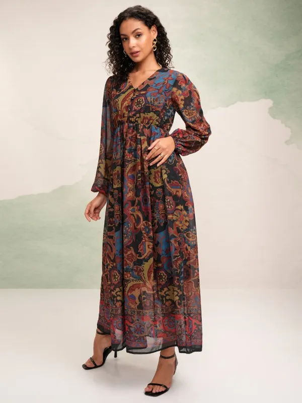 Tokyo Talkies Women Black Printed Maxi Dress